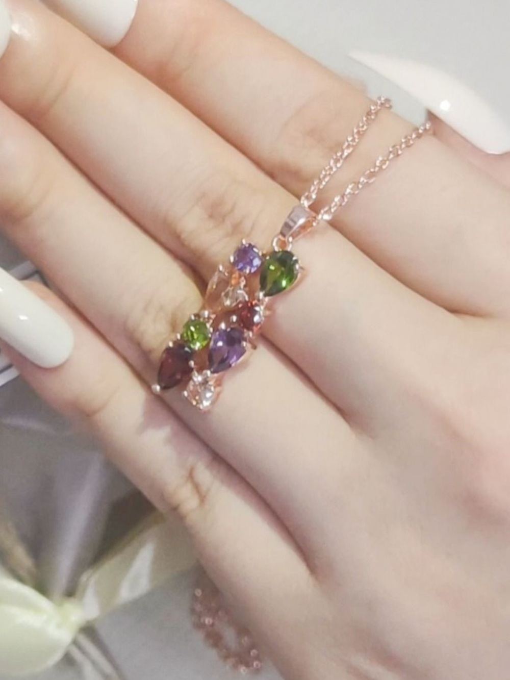 🆕New Multi-Color Gemstone Necklace-Sterling Silver Plated - Picture 4 of 10